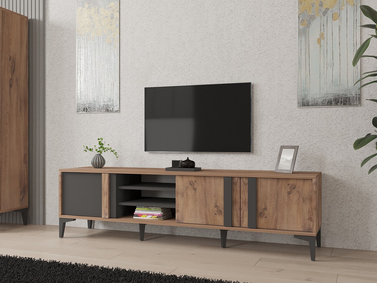 Comoda TV, Hanah Home, Mengü, 180x50x40 cm, Atlantic / Antracit - imagine 6